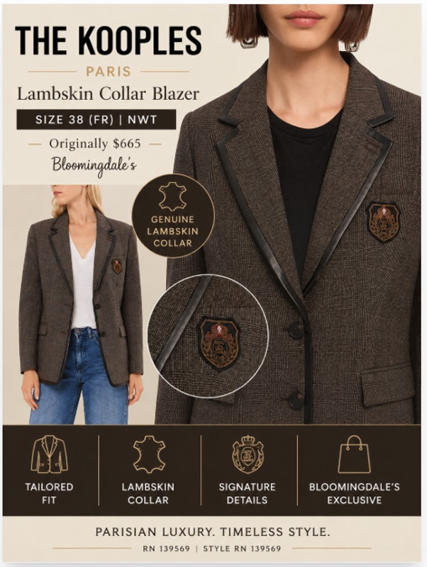 Nwt The Kooples Lambskin Leather Collar Blazer Brown Women's Sz 38/6